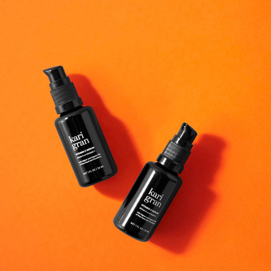 kari gran vitamin c for aging skin on an orange background