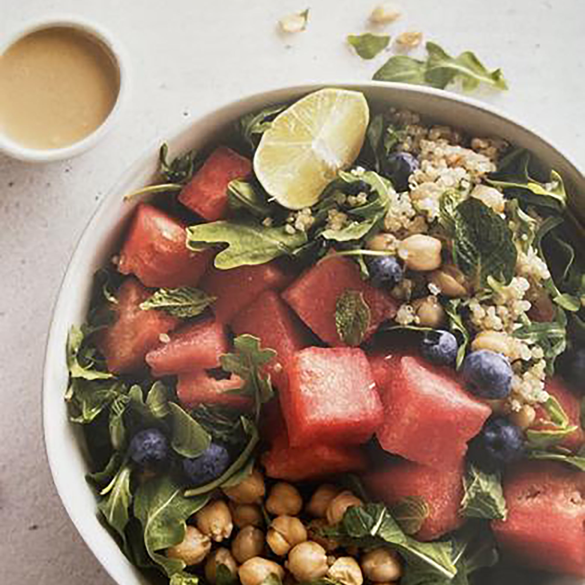 bowl of watermelon and arugula salad
