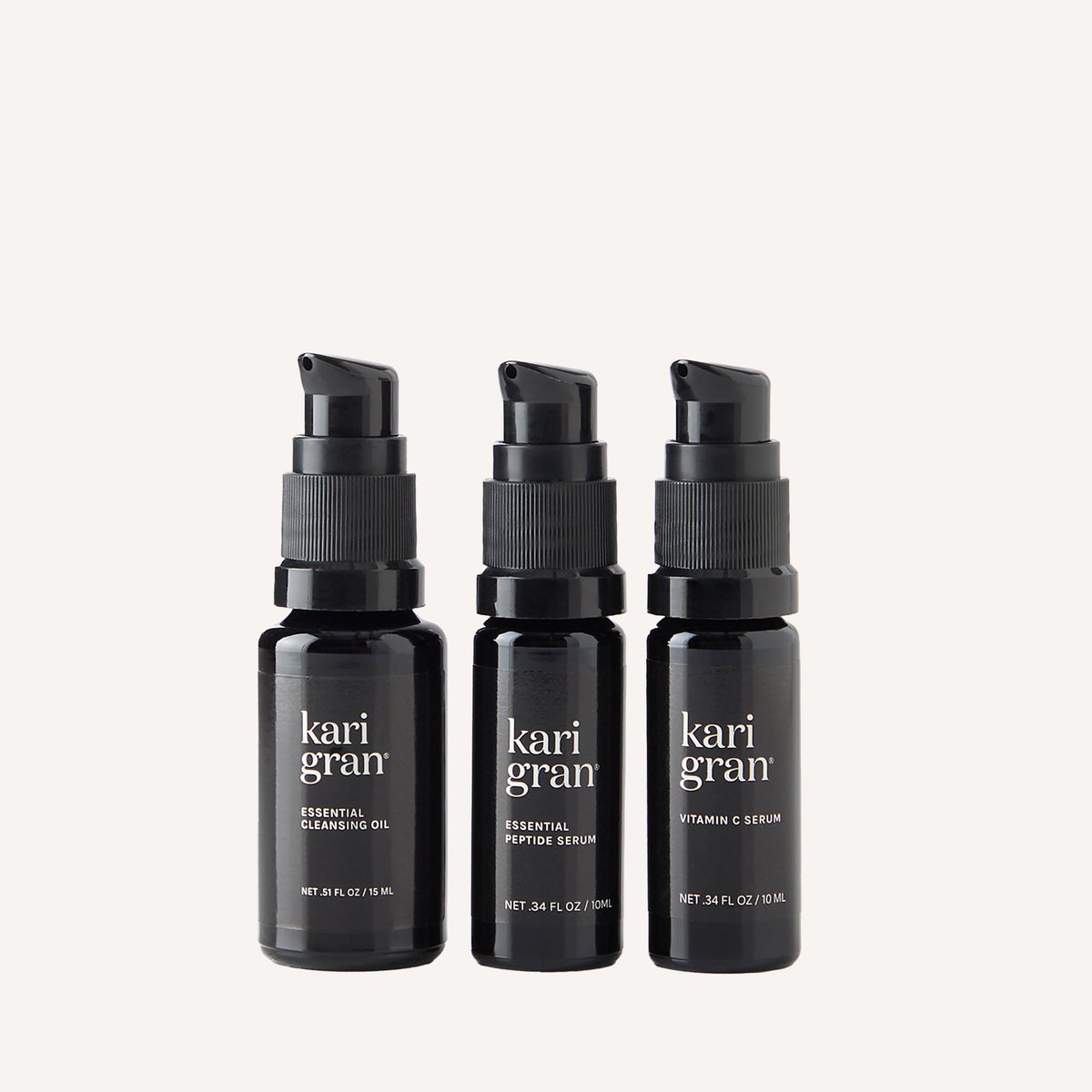 cleansing oil, peptide serum, and vitamin c serum
