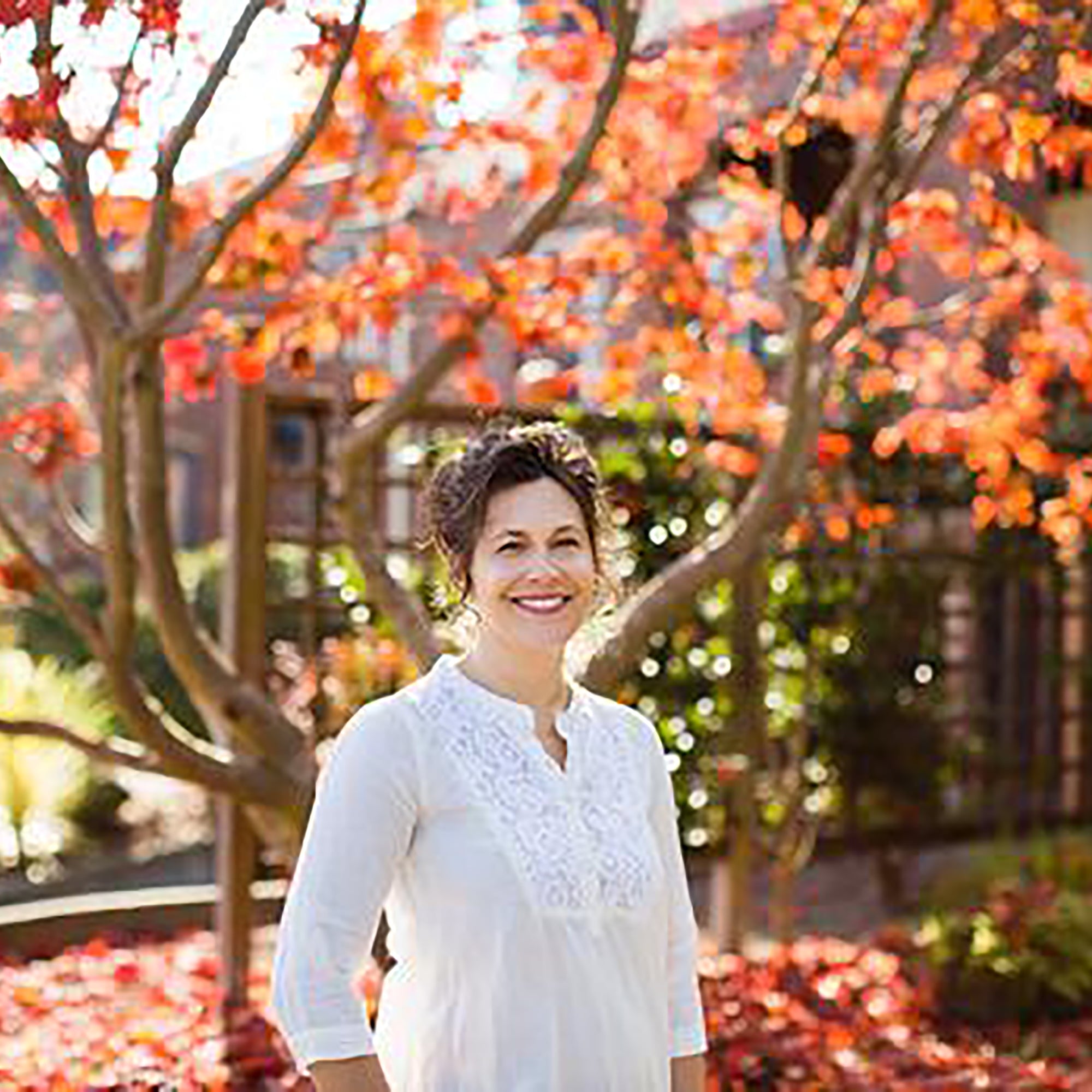 Page Gayle in front of tree