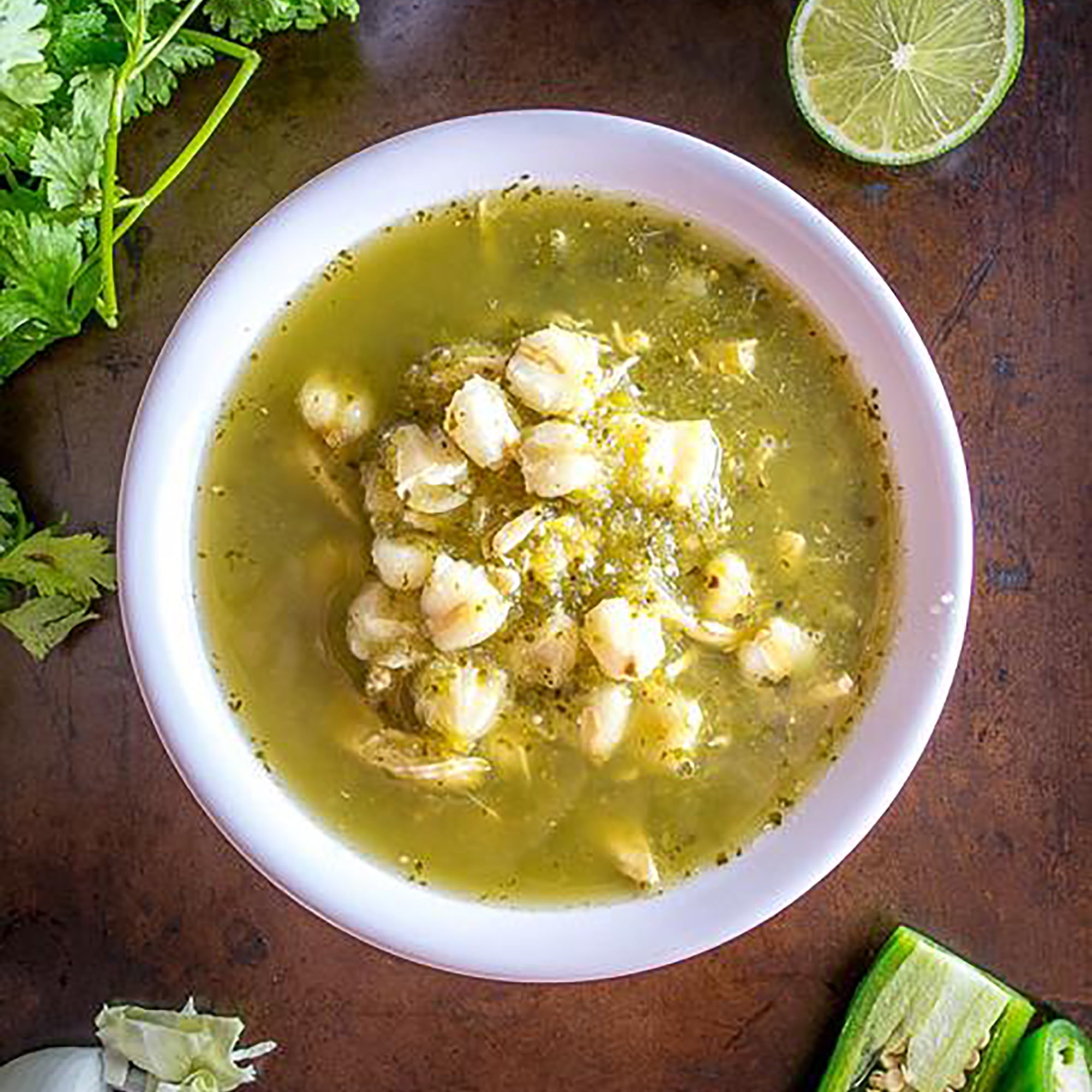 bowl of green chile posole