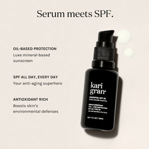 Serum meets SPF.  Oil-based protection, SPF all day, every day, antioxidant rich
