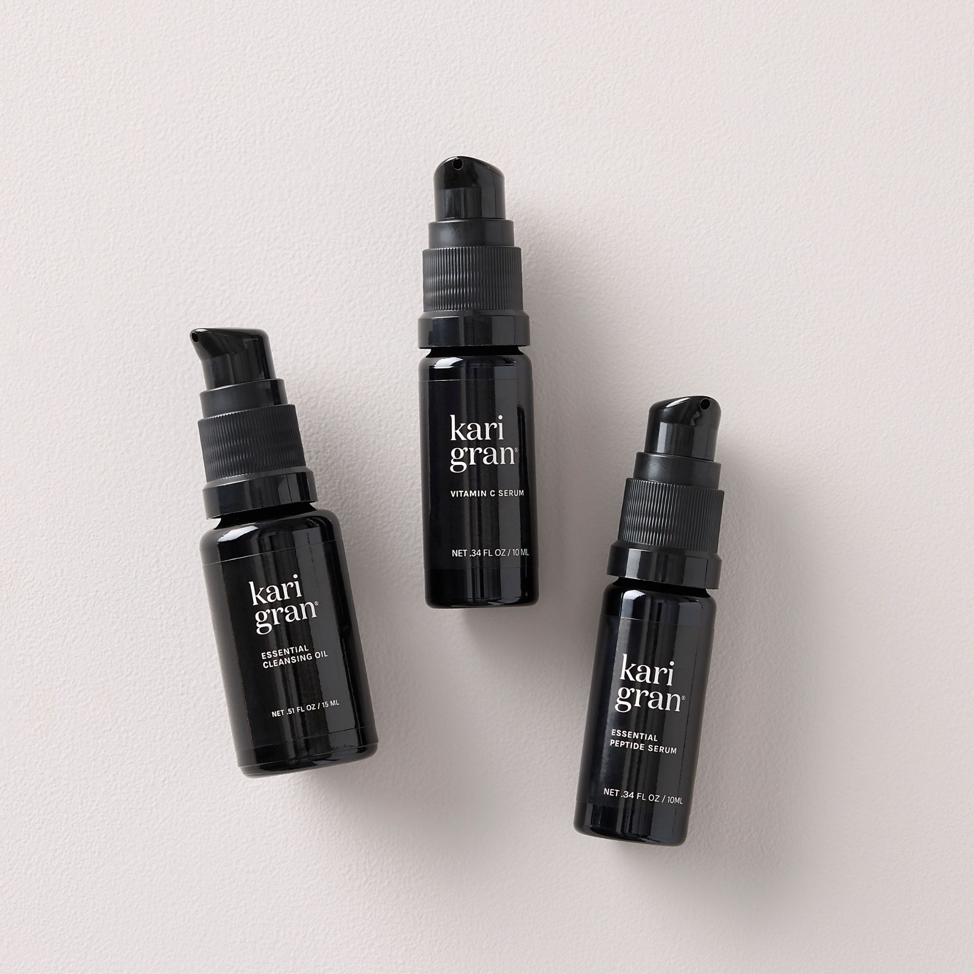 Mini Bottles of Cleansing Oil, Serum and Vitamin C