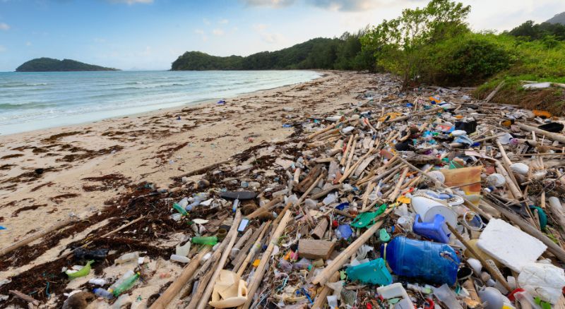 beach with plastic waste